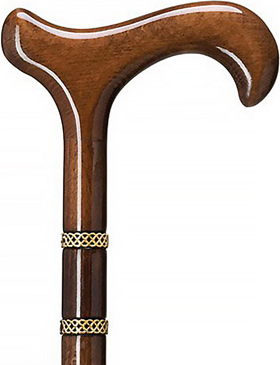 Braided Gold and Walnut Derby Walking Cane With Walnut Shaft And