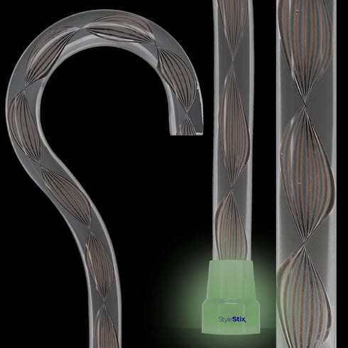 Obsidian Helix Cane: Sophisticated Black Twists, Clear Shaft