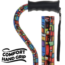 Mosaic Stained Designer Cane: Adjustable, Comfort Grip Offset