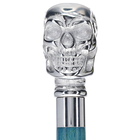 Skull Premium Chrome Brass Cane: Stained Custom Color Shaft
