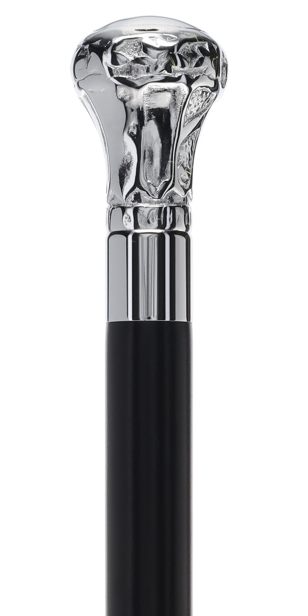 Unique Chrome Knob Handle Walking Flask Cane with Wooden Shaft