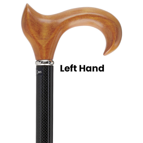 Cherry Maple Ergonomic Cane: Carbon Fiber Shaft, Silver Collar