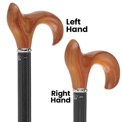 Cherry Maple Ergonomic Cane: Carbon Fiber Shaft, Silver Collar