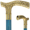 Scratch and Dent Brass Fritz Handle Walking Cane w/ Blue Stained Ash Shaft & Aluminum Gold Collar V2137
