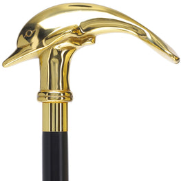 Premium Brass Dolphin Handle Walking Cane: Custom Shaft & Collar