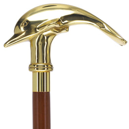 Premium Brass Dolphin Handle Walking Cane: Custom Shaft & Collar
