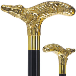 Premium Brass Alligator Handle Walking Cane: Custom Shaft & Collar