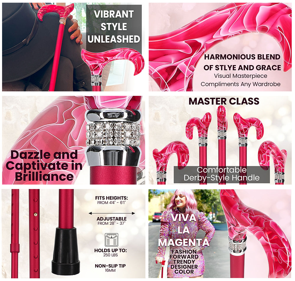 Rhinestone Designer Cane: Vibrant Magenta Red Exquisite Pearlz