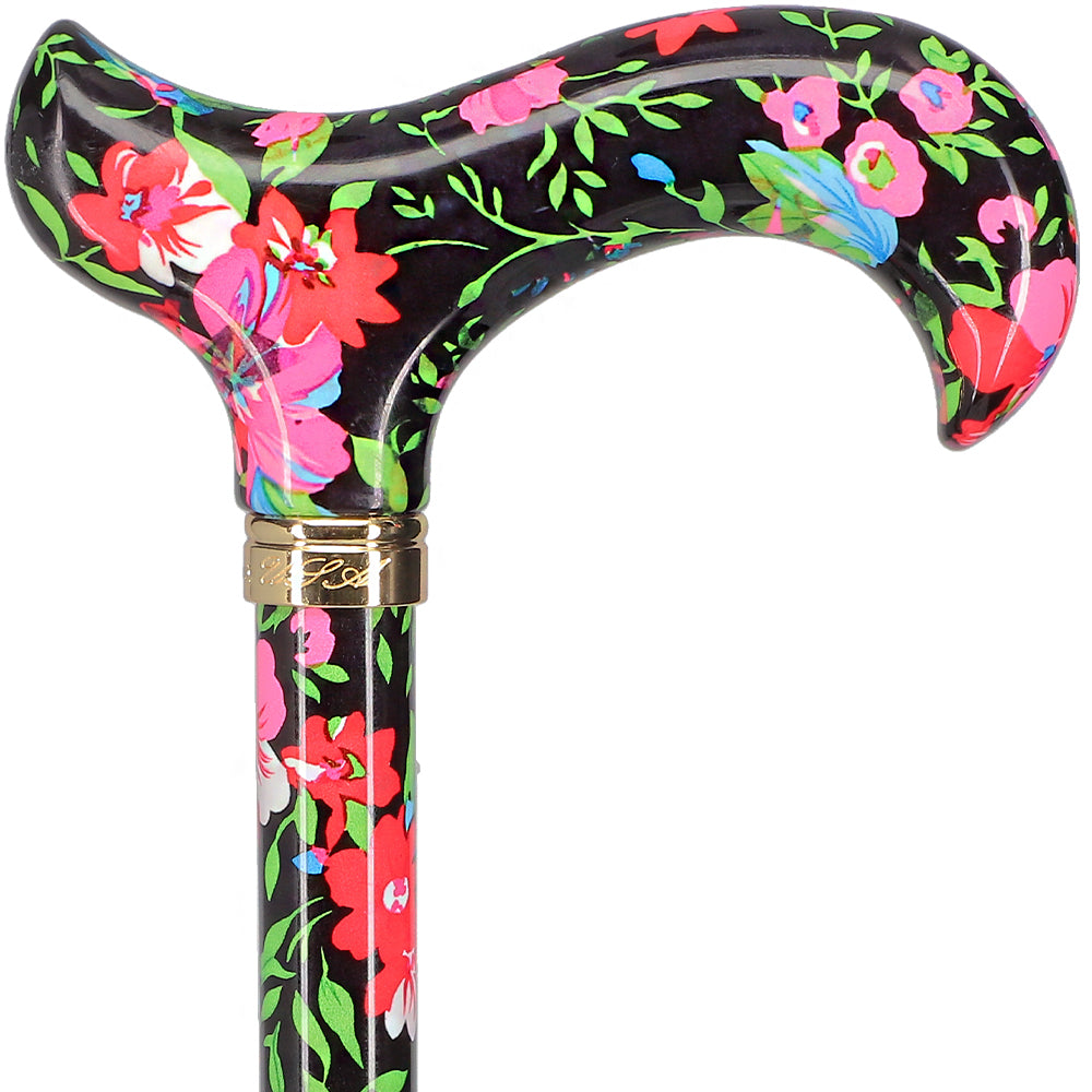 Moonlit Floral Designer Adjustable Cane w/ Patterned Handle