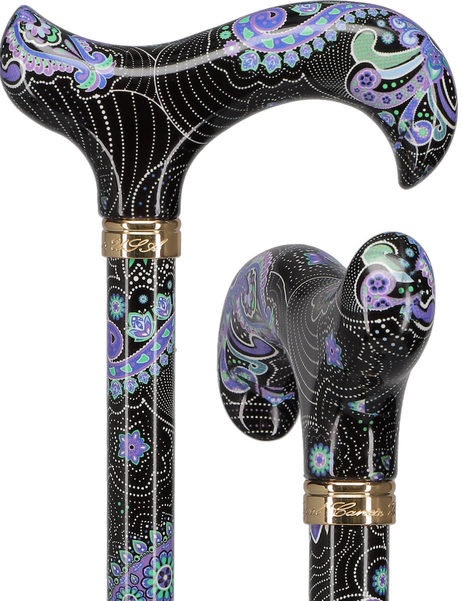 Folding Adjustable Cane- Purple and retailer black Geometric Pattern