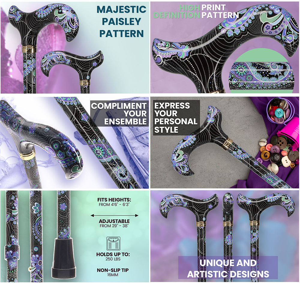 Purple Majesty: Designer Adjustable Cane w/ Patterned Handle