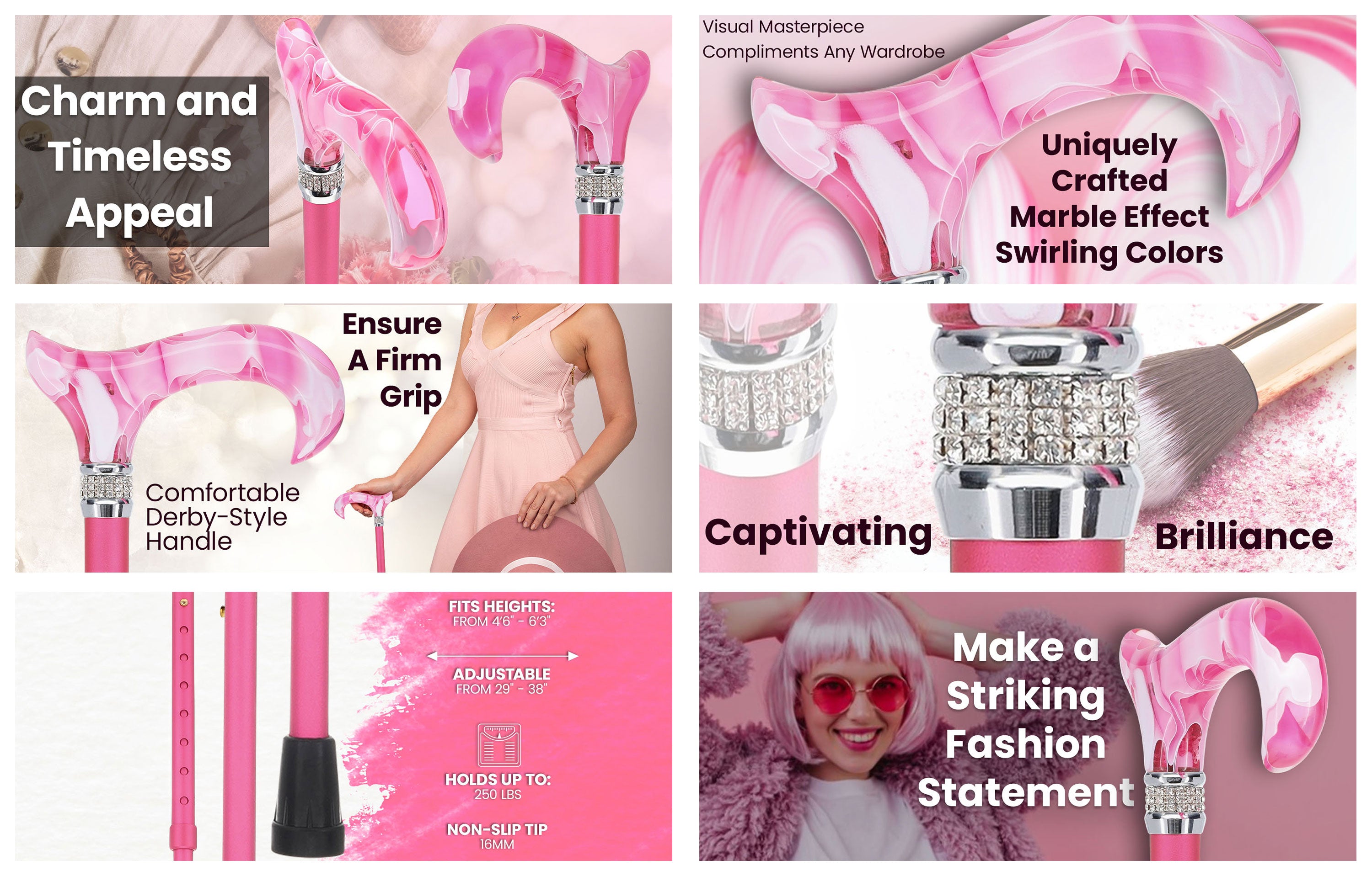 Rhinestone Designer Cane: Chic Pink Pearlz Splendor