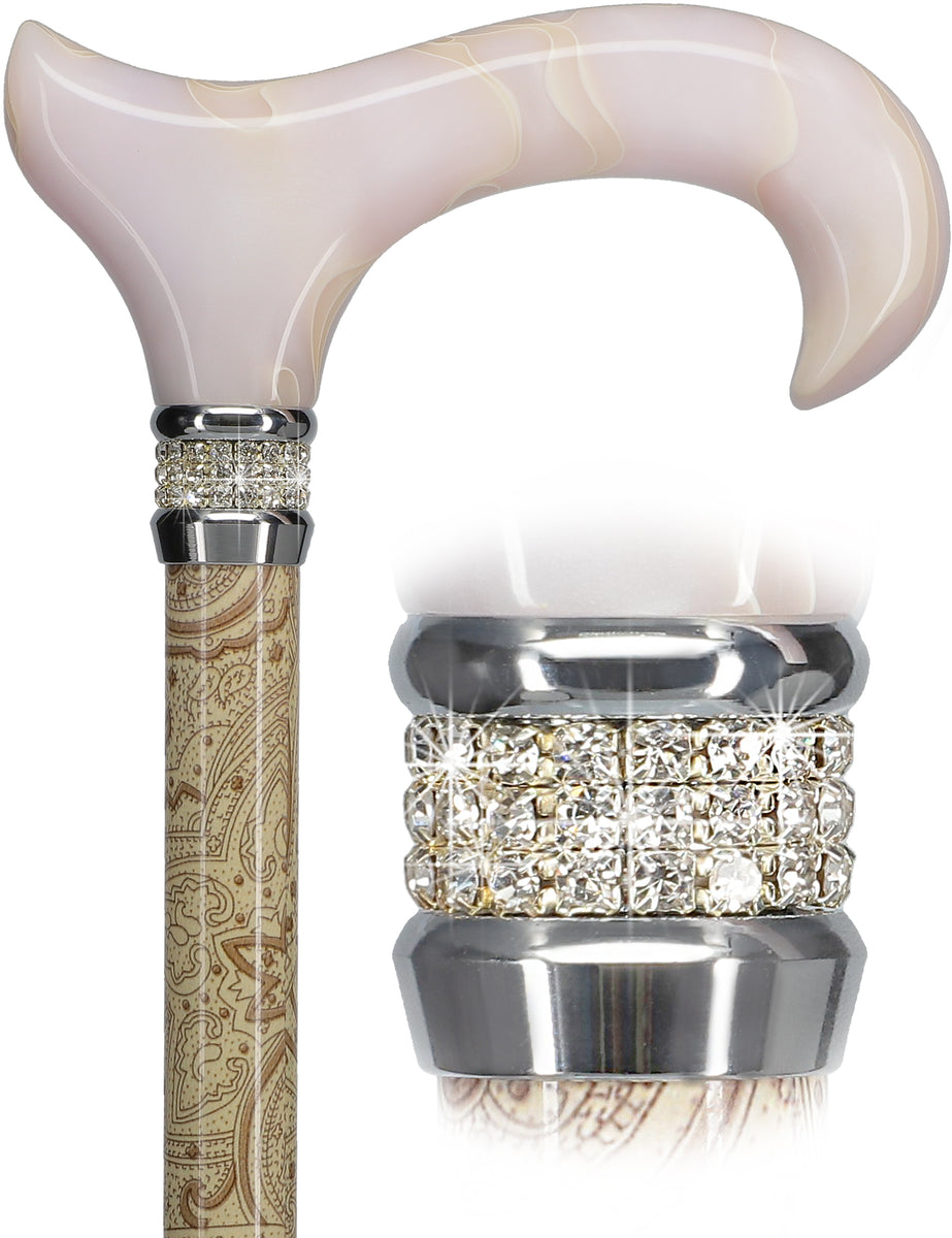 Ladies Pink Pearl Diamond Designer Adjustable Cane with Rhinestone Collar -  Exquisite Canes
