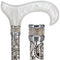 Scratch and Dent White Pearlz w/ Rhinestone Collar and Black Swirl Designer Adjustable Cane V1694