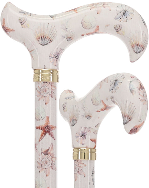 Watercolor Seashells: Designer Derby Cane Patterned Handle