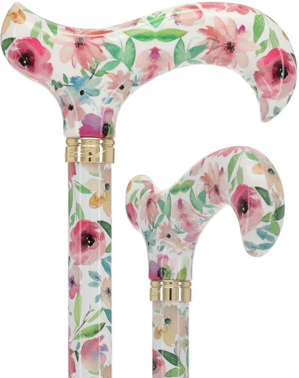 Watercolor Flowers: Designer Adjustable Cane w/ Patterned Handle