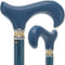 Blue Soft Leather Derby Walking Cane With Blue Stained Ash Wood Shaft and Two-tone Collar