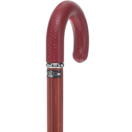 Soft Genuine Leather Grip: Burgundy Tourist Cane, Padauk Shaft