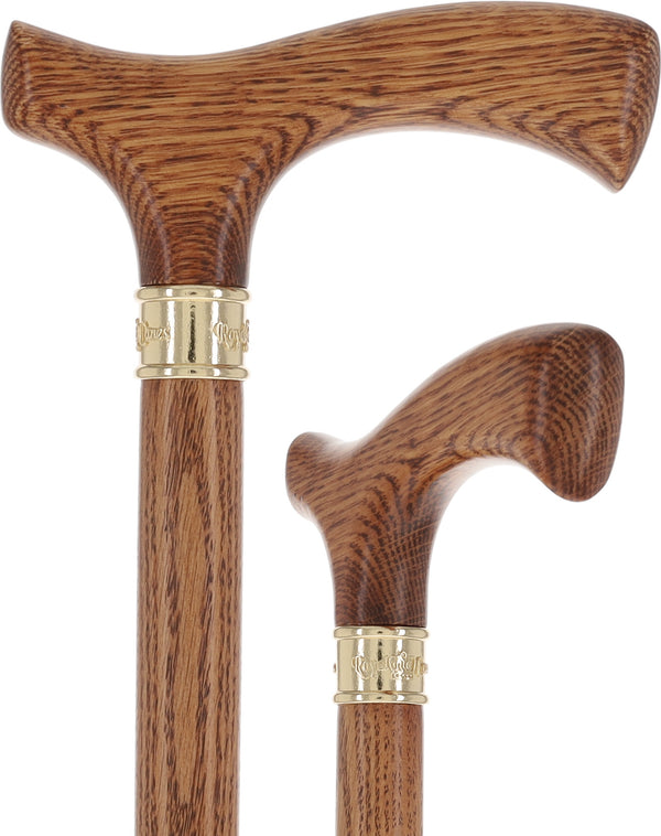Elegant Fritz Oak Cane w/ Embossed Brass Collar