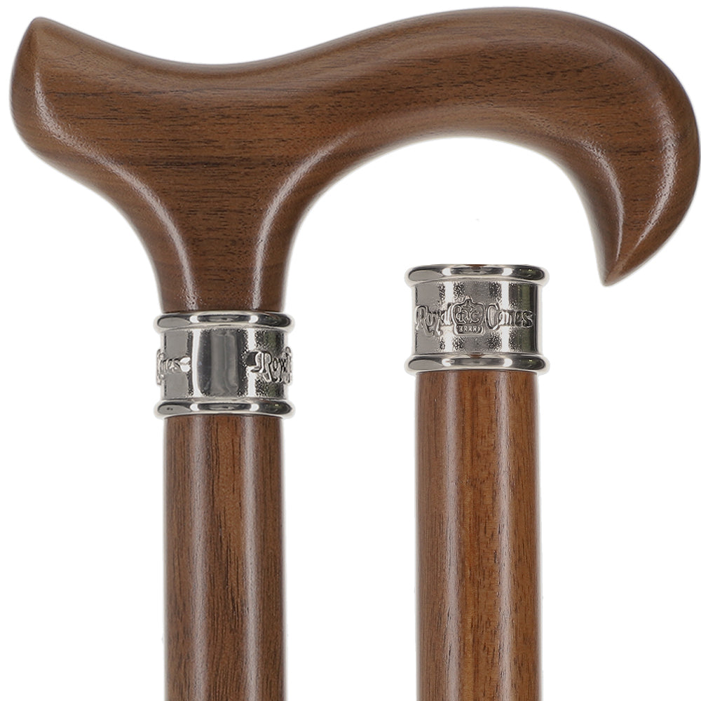 Classic Walnut DerbyHandle Cane with Embossed Steel Collar
