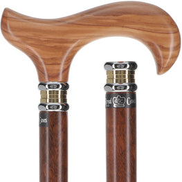 Olivewood Derby Cane - Two-Tone Collar & Ovangkol Shaft