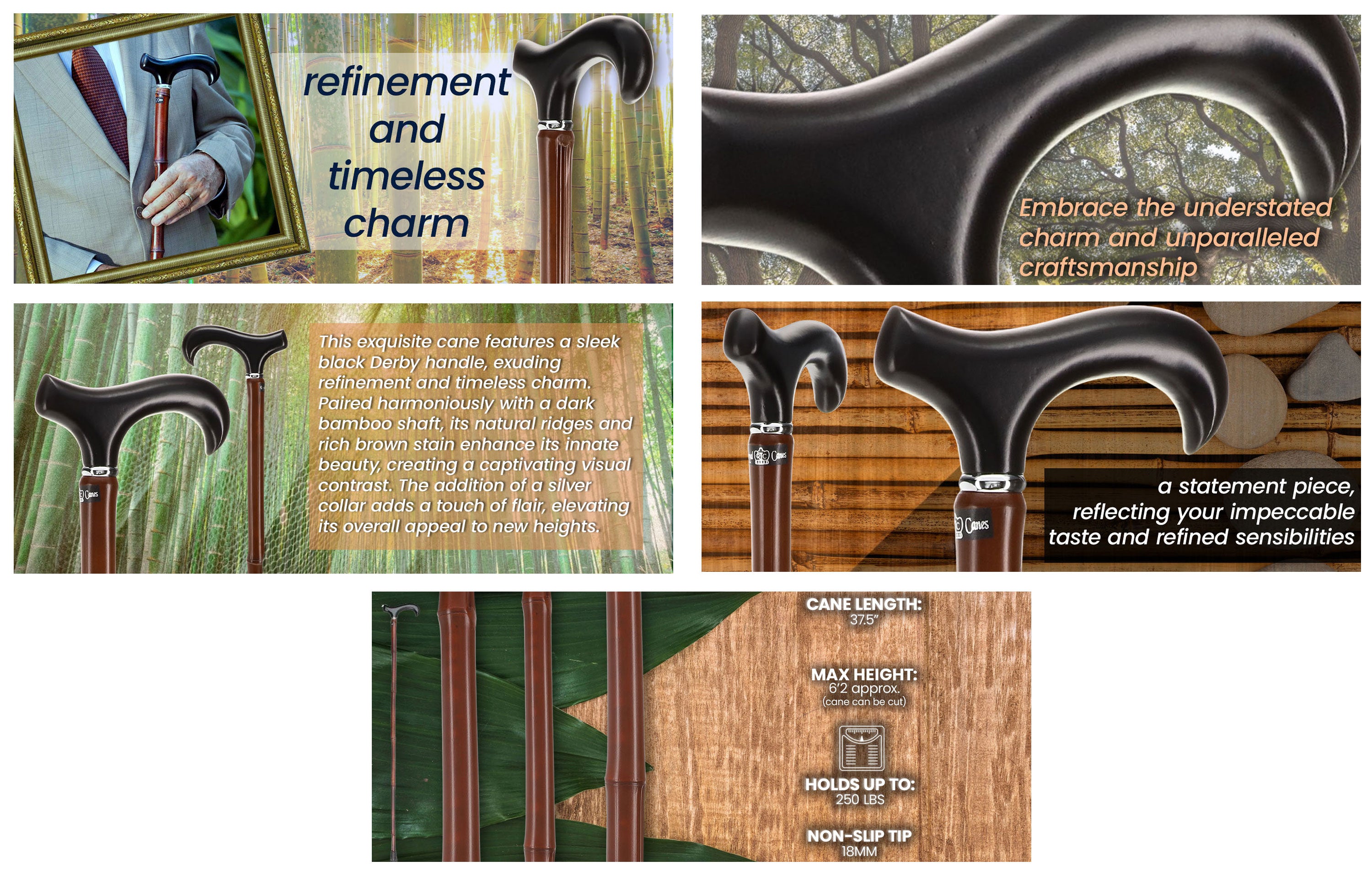 Bamboo Shaft Cane: Elegant Design, Black Beechwood Derby