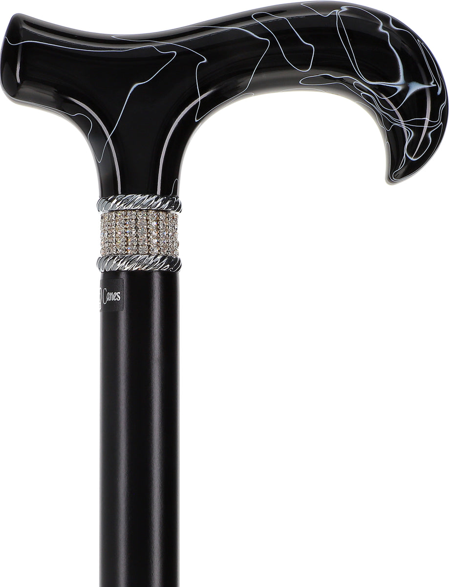 Extra Long, Super Strong Black Pearlz Designer Walking Cane