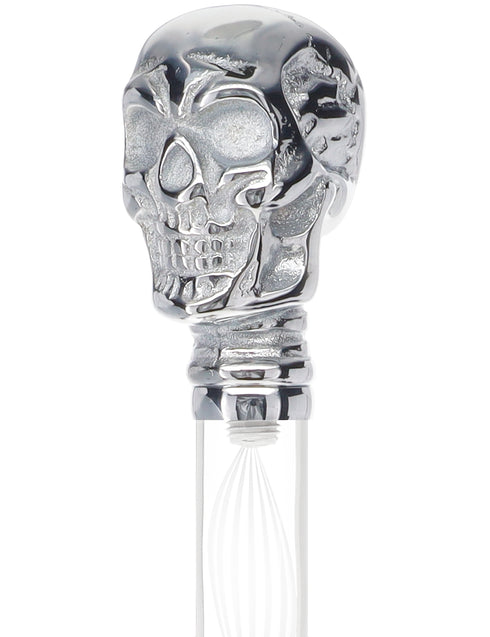 Crystal Elegance Chrome Skull Cane with Invisible Acrylic Shaft Options