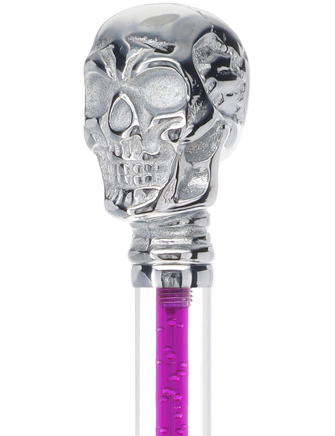 Color Crystal Elegance Chrome Skull Cane with Invisible Acrylic Shaft Options