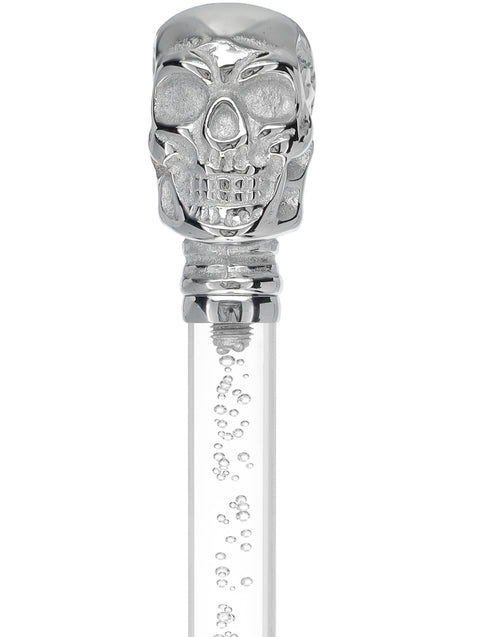 Crystal Elegance Chrome Skull Cane with Invisible Acrylic Shaft Options
