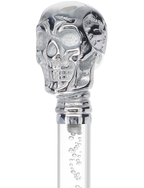 Crystal Elegance Chrome Skull Cane with Invisible Acrylic Shaft Options