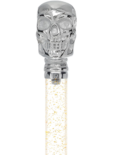 Crystal Elegance Chrome Skull Cane with Invisible Acrylic Shaft Options
