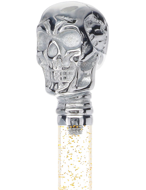 Crystal Elegance Chrome Skull Cane with Invisible Acrylic Shaft Options