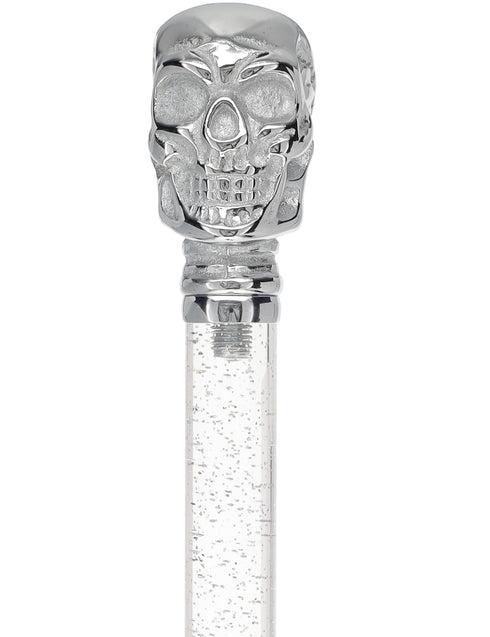 Crystal Elegance Chrome Skull Cane with Invisible Acrylic Shaft Options