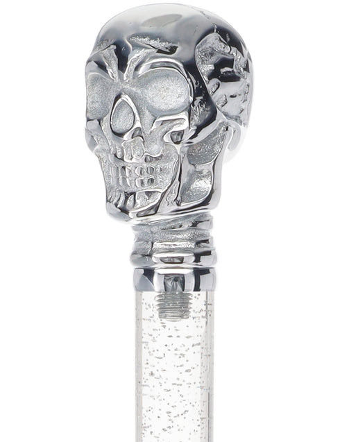 Crystal Elegance Chrome Skull Cane with Invisible Acrylic Shaft Options