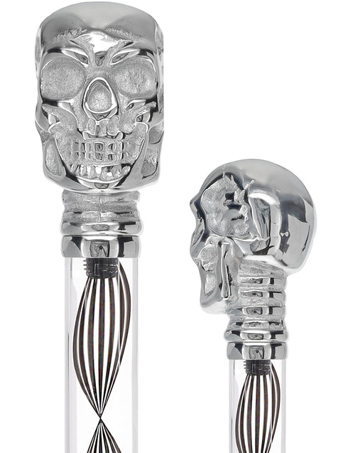 Crystal Elegance Chrome Skull Cane with Invisible Acrylic Shaft Options
