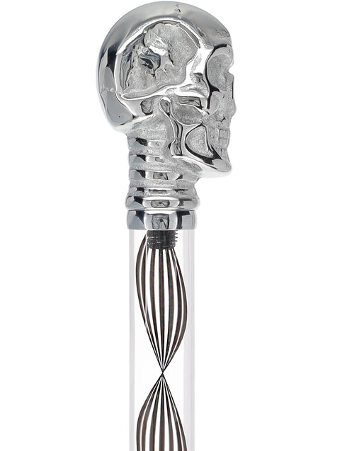 Crystal Elegance Chrome Skull Cane with Invisible Acrylic Shaft Options