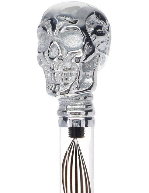 Crystal Elegance Chrome Skull Cane with Invisible Acrylic Shaft Options