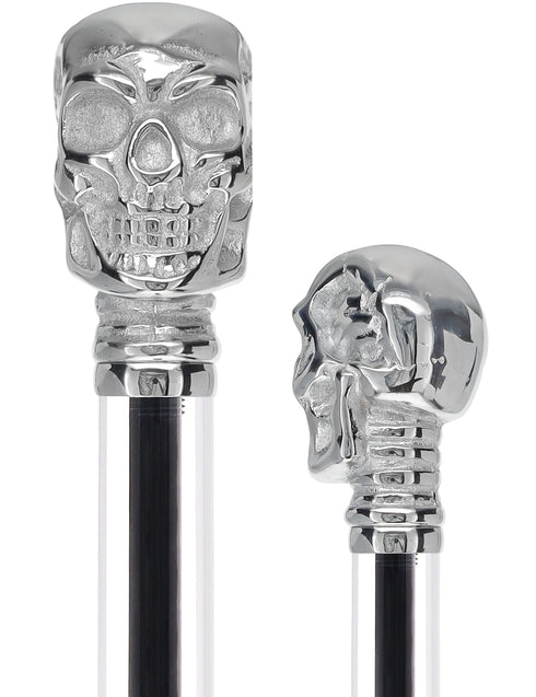 Crystal Elegance Chrome Skull Cane with Invisible Acrylic Shaft Options