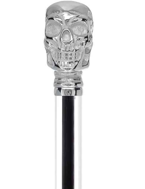 Crystal Elegance Chrome Skull Cane with Invisible Acrylic Shaft Options