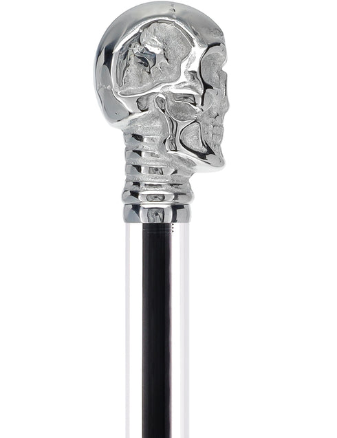 Crystal Elegance Chrome Skull Cane with Invisible Acrylic Shaft Options