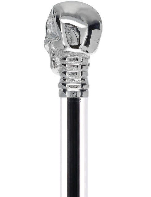 Crystal Elegance Chrome Skull Cane with Invisible Acrylic Shaft Options