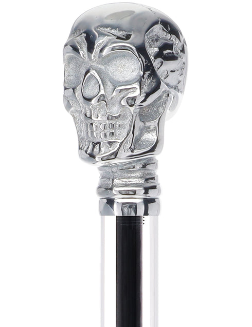 Crystal Elegance Chrome Skull Cane with Invisible Acrylic Shaft Options