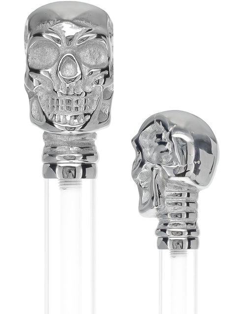 Crystal Elegance Chrome Skull Cane with Invisible Acrylic Shaft Options