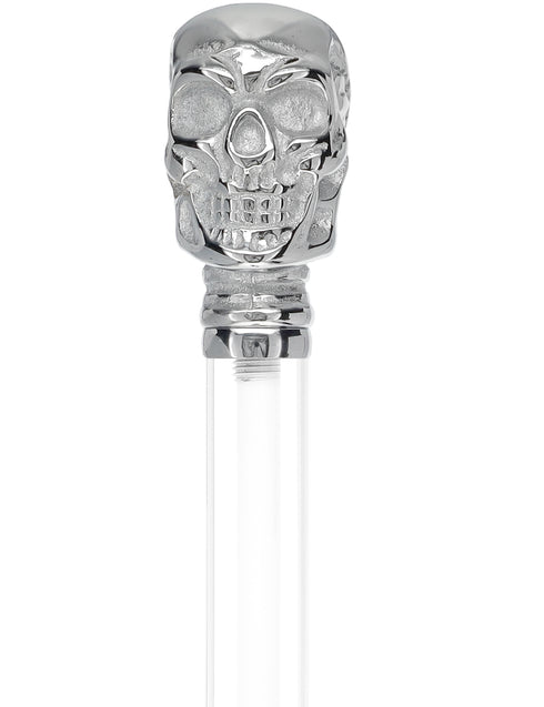 Crystal Elegance Chrome Skull Cane with Invisible Acrylic Shaft Options