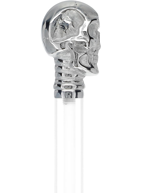 Crystal Elegance Chrome Skull Cane with Invisible Acrylic Shaft Options