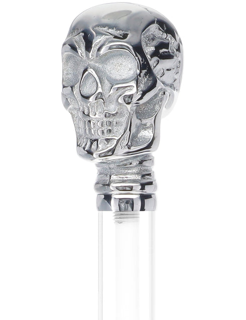 Crystal Elegance Chrome Skull Cane with Invisible Acrylic Shaft Options