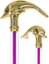 Color Crystal Elegance Brass Dolphin Cane with Invisible Acrylic Shaft Options