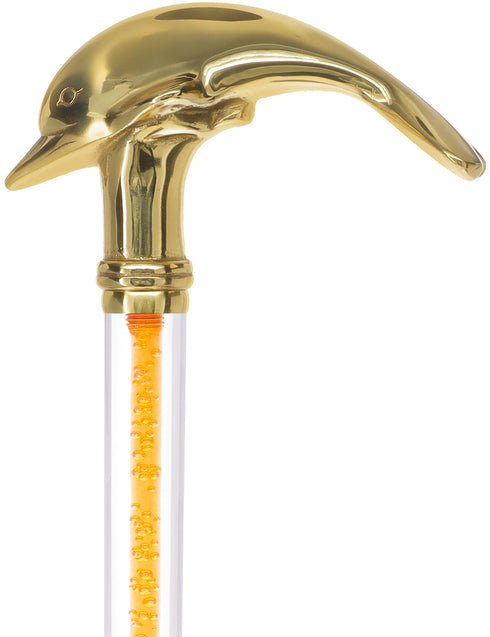 Color Crystal Elegance Brass Dolphin Cane with Invisible Acrylic Shaft Options