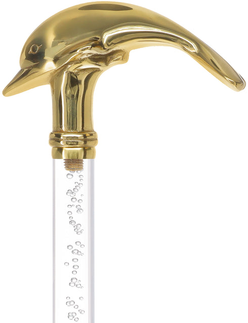 Crystal Elegance Brass Dolphin Cane with Invisible Acrylic Shaft Options